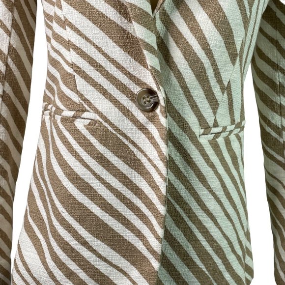 Ann Taylor Zebra Animal Tan Blazer Suit Jacket Size 0P One Button - Picture 3 of 9